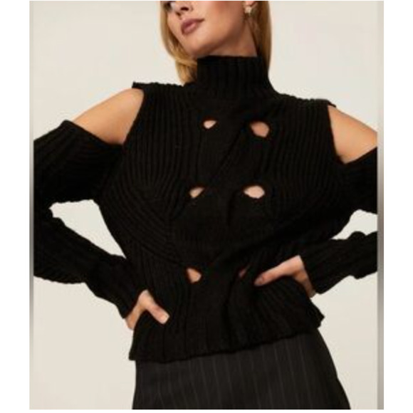For Love & Lemons Keke Cut Out Black Turtleneck Sweater Size Small - Picture 3 of 10
